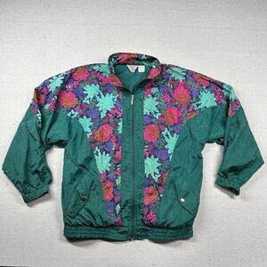 Bold Spirit Jacket Womens M 80s Floral Nylon‎ Goldbergs Neon Windbreaker Lined